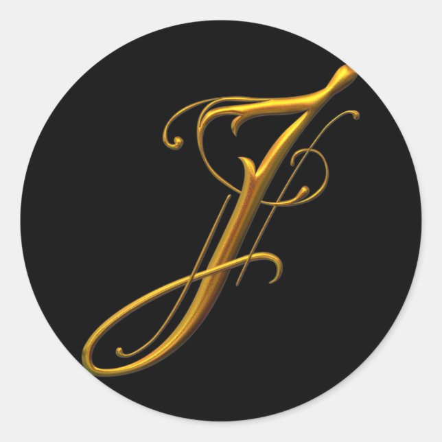 Liquid Gold J monogram Classic Round Sticker (Front)