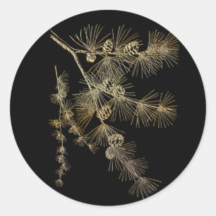 Liquid Gold pine tree branch Plants nature art Classic Round Sticker
