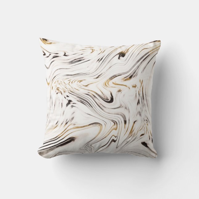 Liquid Gold Silver Black Marble #1 Cushion (Front)