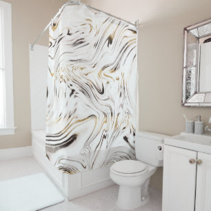 Liquid Gold Silver Black Marble #1 Shower Curtain