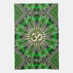 Liquid Green Om Yoga Hippie Fabric Banner TeaTowel Tea Towel