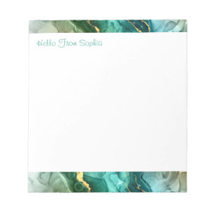 Liquid Ink Art, Gold, Deep Blue, Grey and Teal Notepad