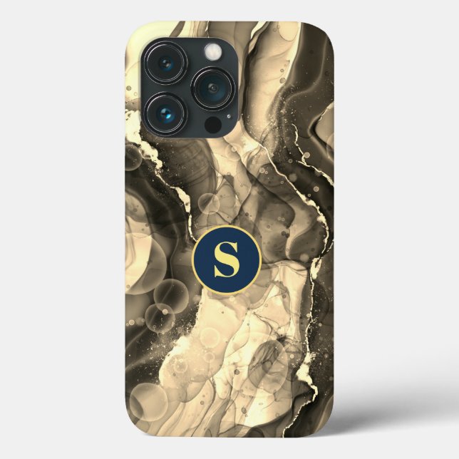 Liquid Ink Sepia Tones, Yellow Monogram Case-Mate iPhone Case (Back)