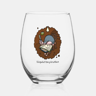 Liquid Inspiration Mole Writer In Burrow Cartoon Stemless Wine Glass