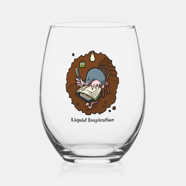 Liquid Inspiration Mole Writer In Burrow Cartoon Stemless Wine Glass (Front)