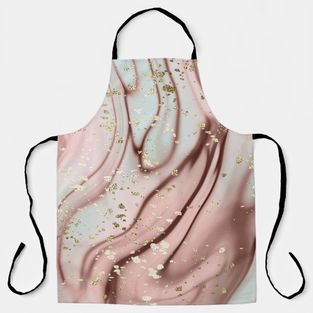 Liquid marble: abstract background, gold glitter apron (Front)