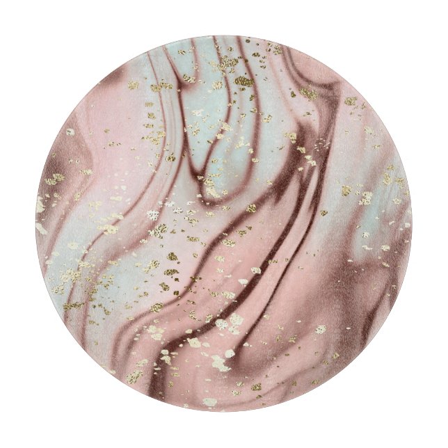 Liquid marble: abstract background, gold glitter cutting board (Front)