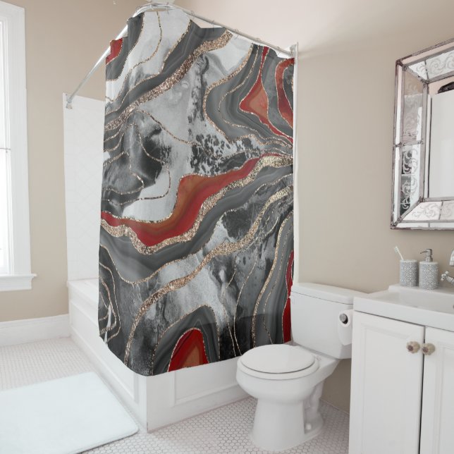 Liquid Marble Agate Glitter Glam #13 Faux Glitter Shower Curtain (In Situ)