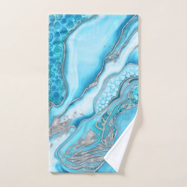 Liquid Marble -Blue quartz and gemstones Bath Towel Set (Hand Towel)