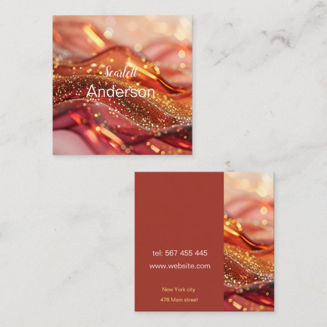 liquid marble burgundy with gold, abstract \ square business card (Front/Back)