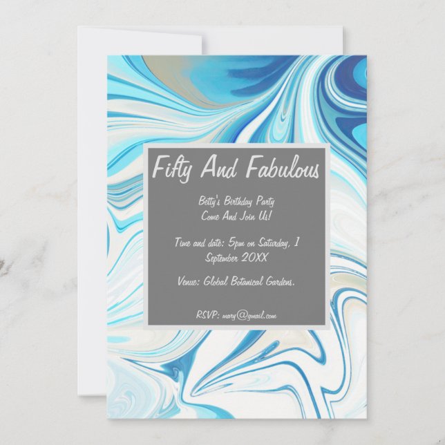 Liquid Marble Fifty And Fabulous Birthday Invitation (Front)