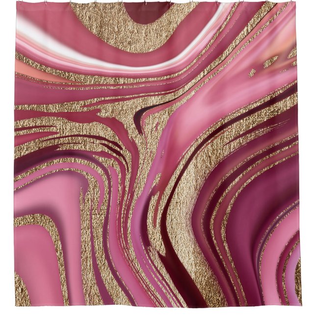 Liquid Marble: Gold Red Abstract. Shower Curtain (Front)