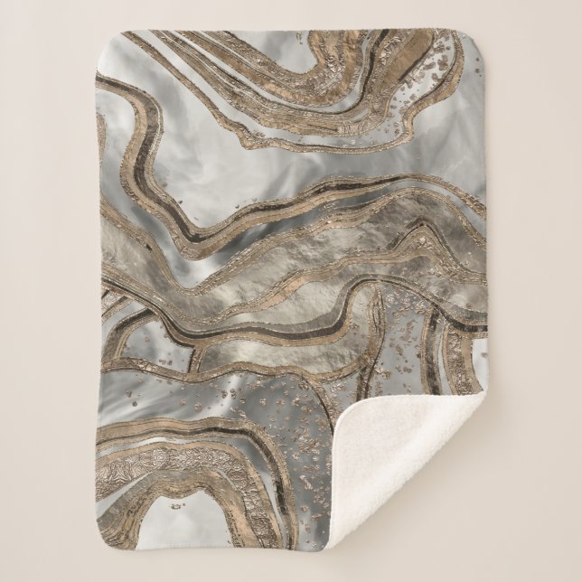Liquid marble - pearl and gold sherpa blanket (Front)