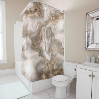 Liquid marble - pearl and gold shower curtain