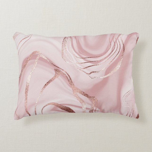 Liquid Marble Rose Gold Waves Decorative Cushion (Front)