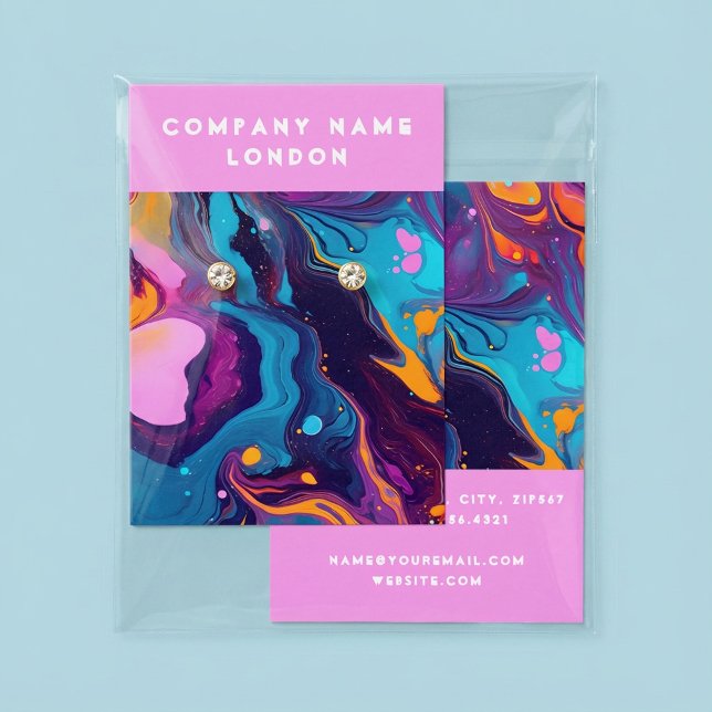 Liquid marbling, fluid paint earring display card (Liquid marbling, fluid paint earring display card.)