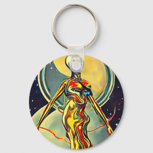 Liquid Metal Alien woman Abstract orignal art   Key Ring