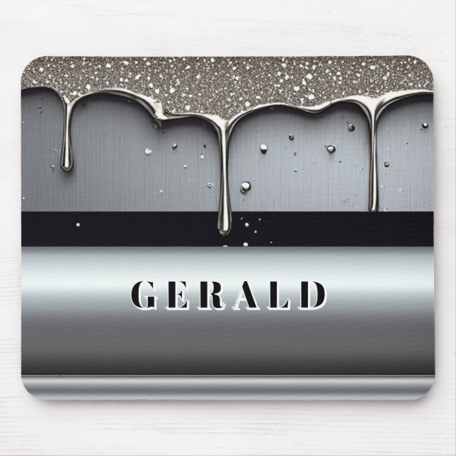 Liquid Metal Dripping Over Silver Chrome Surface Mouse Pad (Front)
