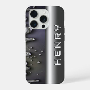 💿 Liquid Metal Flow Name Glow Over Silver Chrome iPhone 15 Pro Case