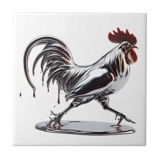 Liquid Metal Rooster Tile (Front)