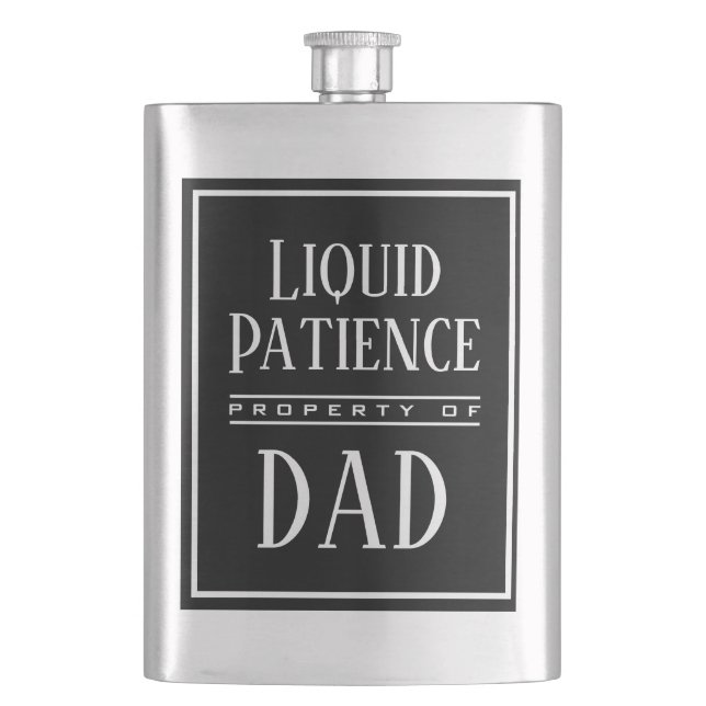 Liquid Patience Modern Personalised Initials Black Hip Flask (Front)