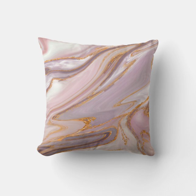 Liquid Rose Marble and gold Cushion (Front)