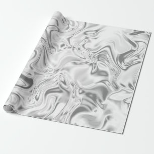 Liquid Silver Satin Marbled Effect Metallic Swirl Wrapping Paper
