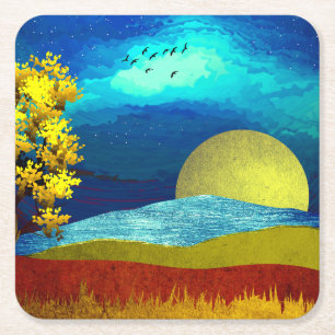 Liquid Sky Landscape Square Paper Coaster