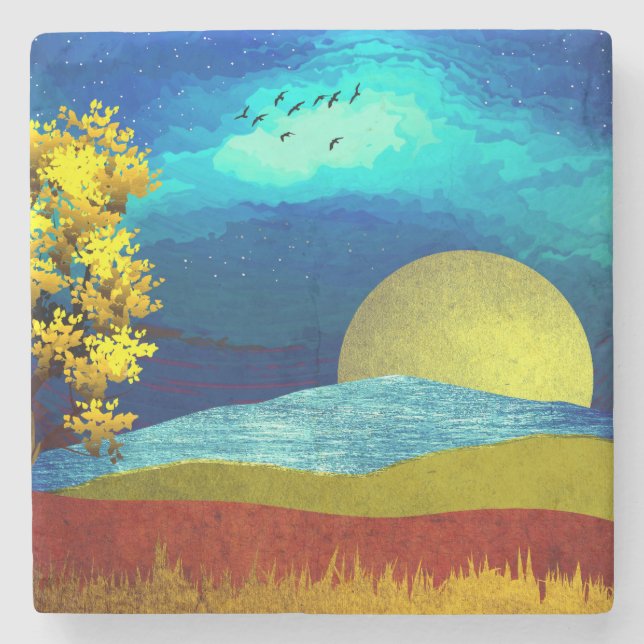 Liquid Sky Landscape Stone Coaster (Front)