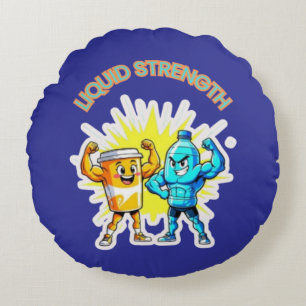Liquid Strength – Funny Juice & Water Muscle Desig Round Cushion