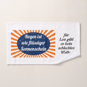 Liquid sunshine with names hand towel