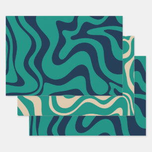 Liquid Swirl Abstract Pattern Blue and Teal Wrapping Paper Sheet