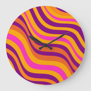 Liquid Swirl Flow Groovy Stripe Y2K Pattern Large Clock