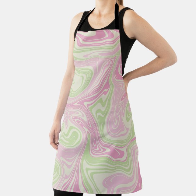 Liquid Swirl Green Pink Pattern Apron (Insitu)