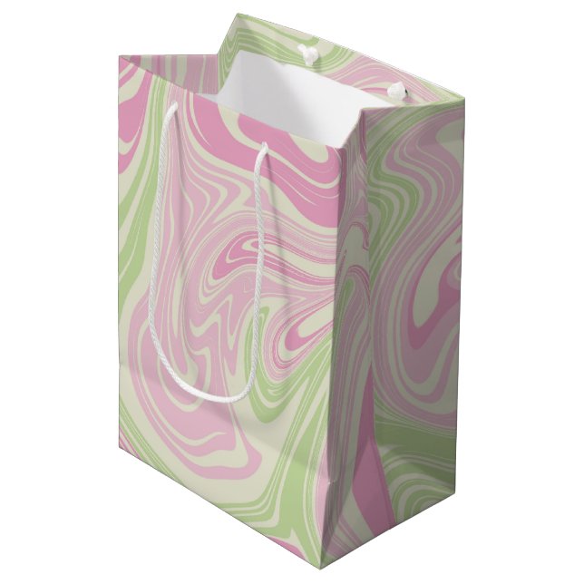 Liquid Swirl Green Pink Pattern Medium Gift Bag (Front Angled)