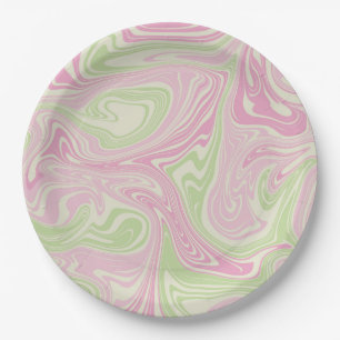 Liquid Swirl Green Pink Pattern Paper Plate