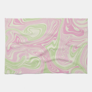 Liquid Swirl Green Pink Pattern Tea Towel