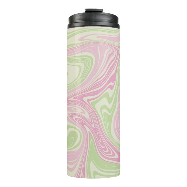 Liquid Swirl Green Pink Pattern Thermal Tumbler (Front)