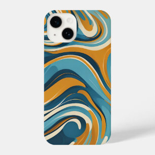 Liquid Swirl Ochre Blue Trippy Pattern iPhone 14 Case