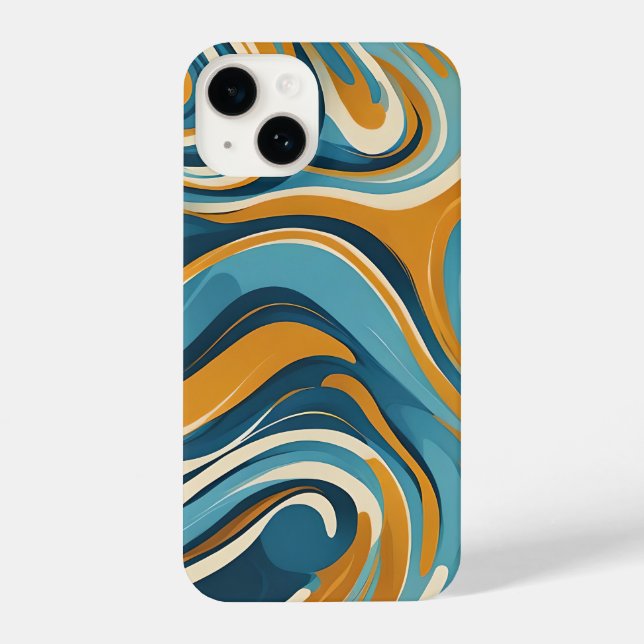 Liquid Swirl Ochre Blue Trippy Pattern iPhone Case (Back)