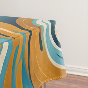 Liquid Swirl Ochre Blue Trippy Pattern Tablecloth