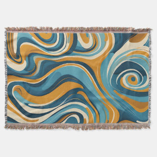 Liquid Swirl Ochre Blue Trippy Pattern Throw Blanket