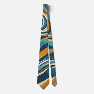 Liquid Swirl Ochre Blue Trippy Pattern Tie