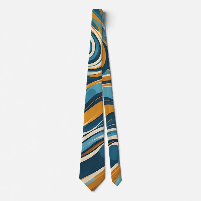Liquid Swirl Ochre Blue Trippy Pattern Tie (Front)