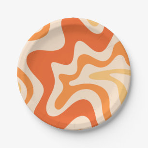Liquid Swirl Retro Vibe Tangerine Orange Tones Paper Plate