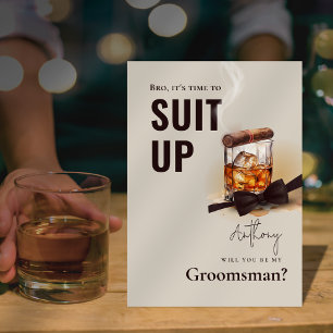 Liquor Bourbon Cigar Tuxedo Suit Up Groomsman Invitation