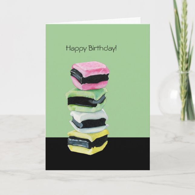 Liquorice Allsorts green Birthday Card (Front)