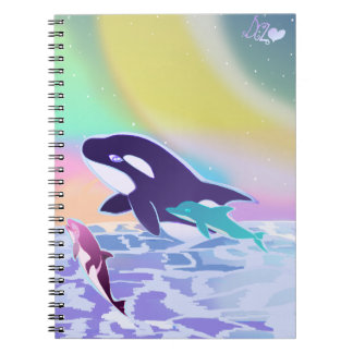 Lisa frank inspired orca and dolphin notebook