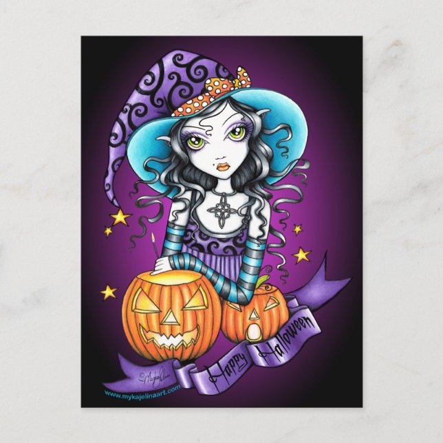 "Lisa" Halloween Pumpkin Witch Postcard (Front)