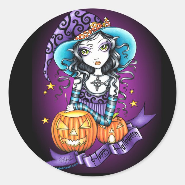 "Lisa" Halloween Pumpkin Witch Stickers (Front)